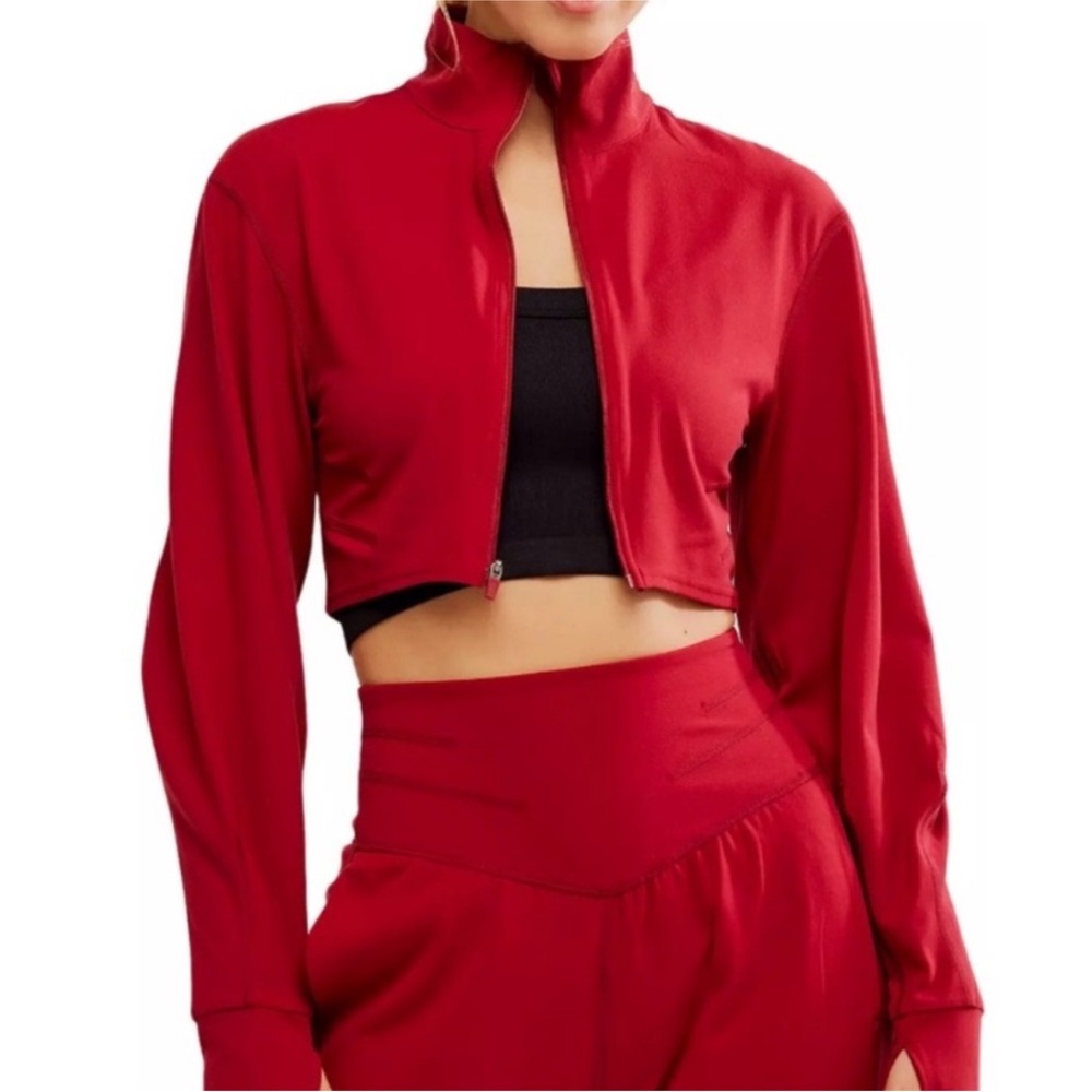 Free People Movement Never Better Cozy Layer Zip Up Top Crimson Medium